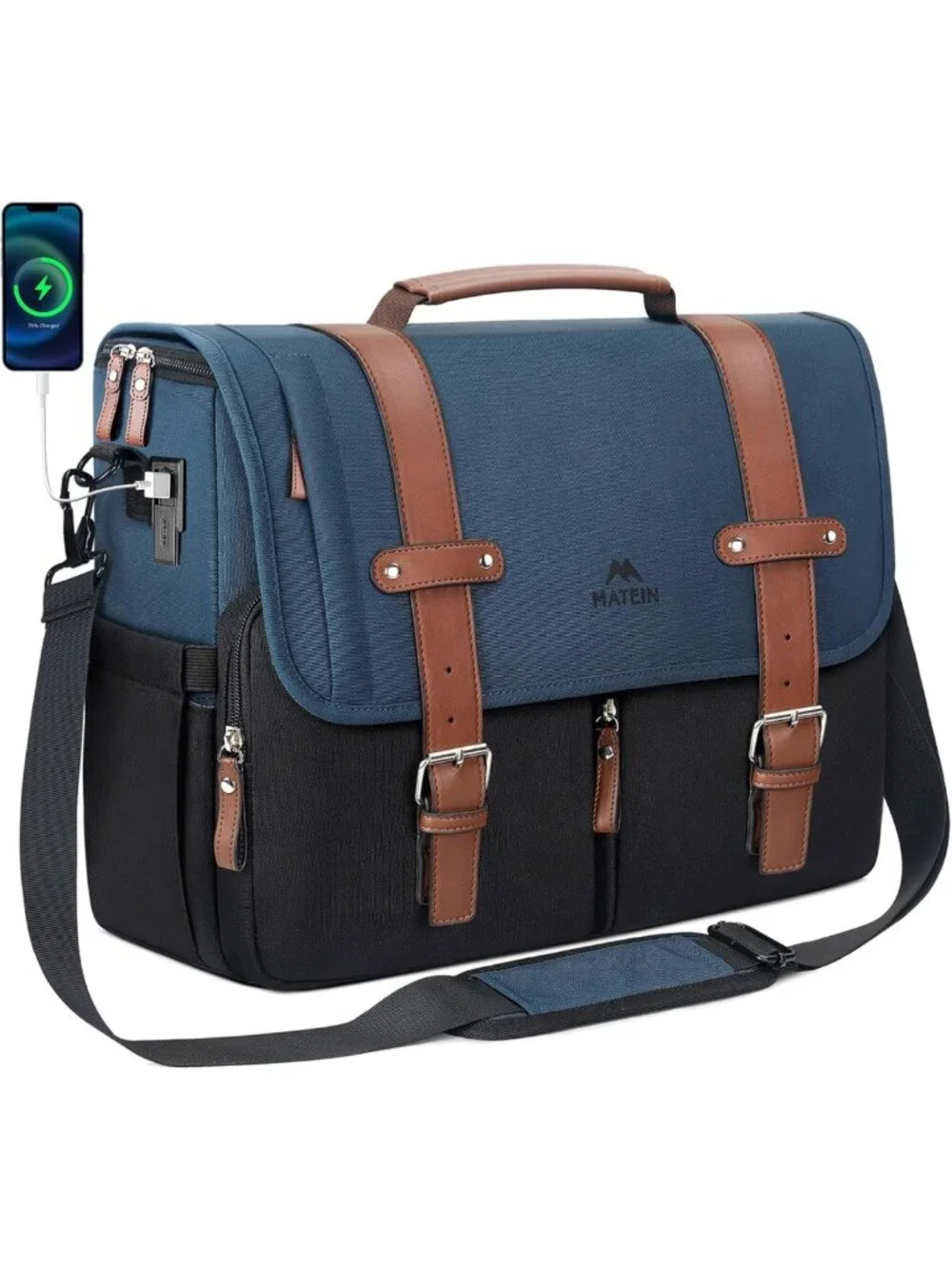 Stylish Water-Resistant Laptop Messenger Bag with USB Port | 15.6